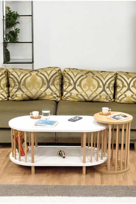 Hanah Home Peka111-125 Juego de mesas de café Blanco y Roble Zafiro